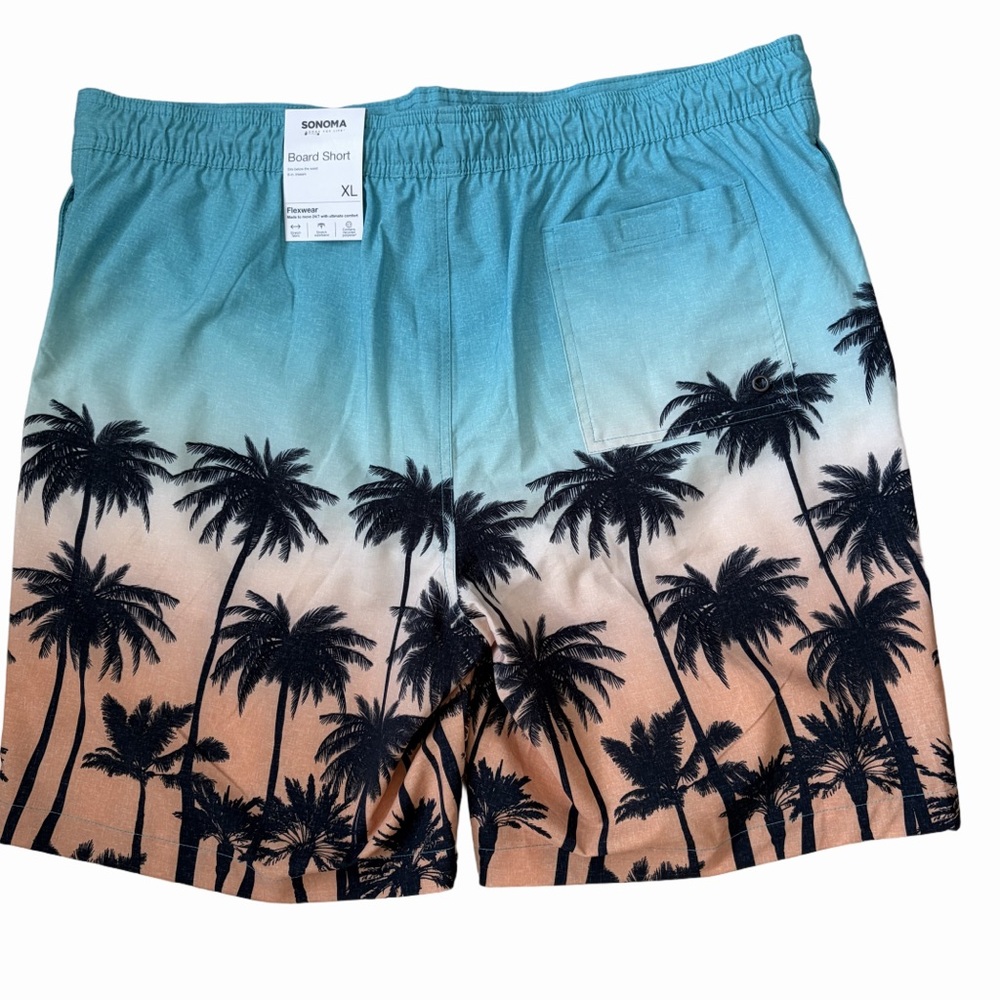 NWT Sonoma Sz XL Teal, Black and Orange Palm Tree Board Shorts Drawstring Pocket - Picture 2 of 7